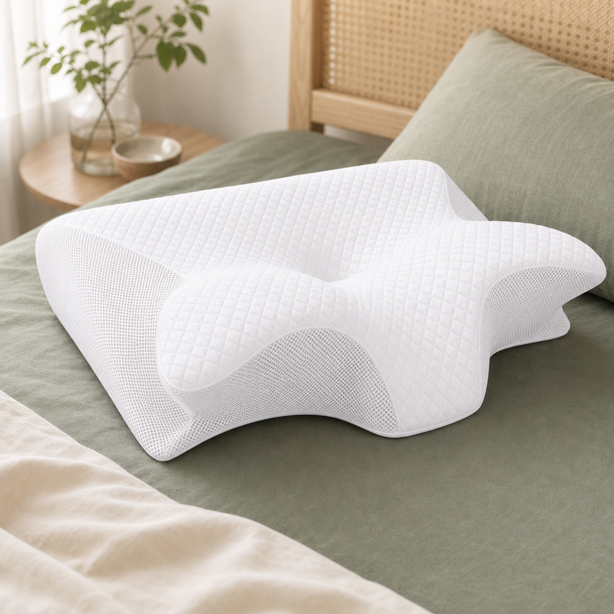 2-in-1 Ergonomic Memory Foam Cervical Pillow Contour and Roll Sides, Dual Height Side Back Stomach Sleepers, CertiPUR-US Foam Home Bedroom Use
