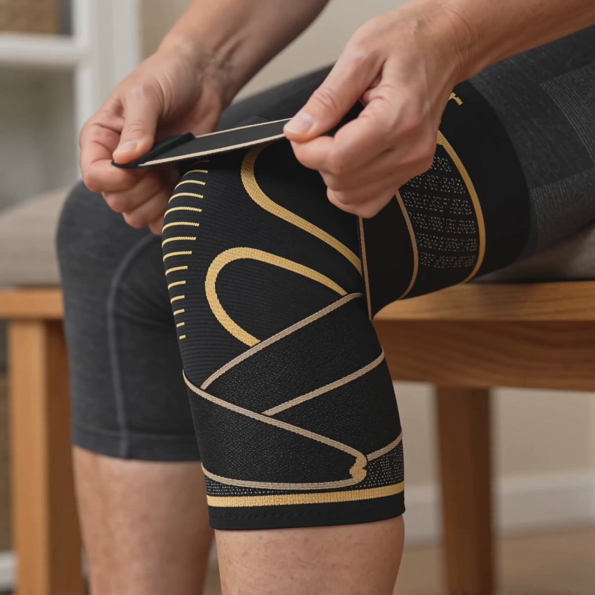 Load video: Copper Knee Support Braces with Straps 2-Pack, Adjustable Non-Slip Compression Sleeves, Men and Women, Running Workouts Gym and Everyday Wear