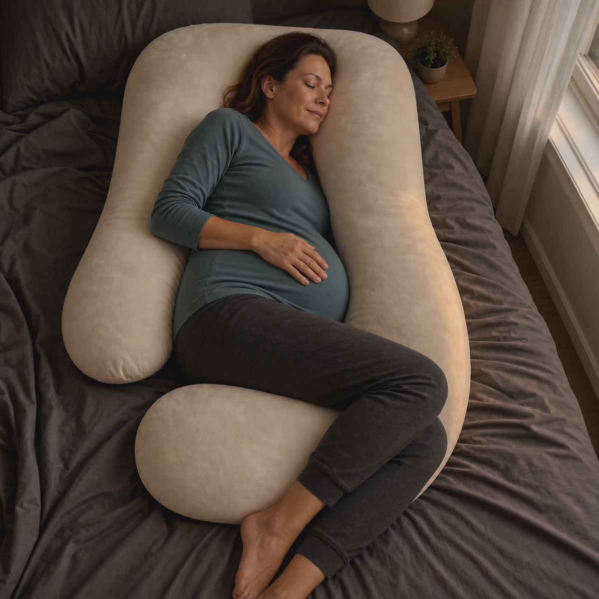 Load video: U-Shaped Full Body Pillow 57 and 65 In, Removable Velvet or Cooling Cover, Long Side Sleeper Pillow for Home Bedroom
