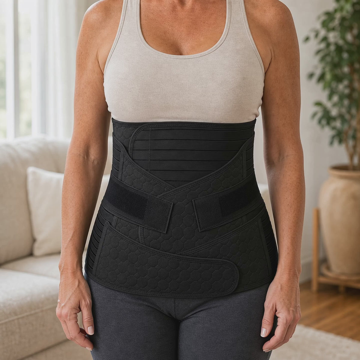 Load video: 3-in-1 Belly Wrap Support Band for Abdomen Waist and Pelvis, Adjustable Polyester Spandex, Lightweight No-Roll Fit, Sizes S to 2XL Everyday Wear