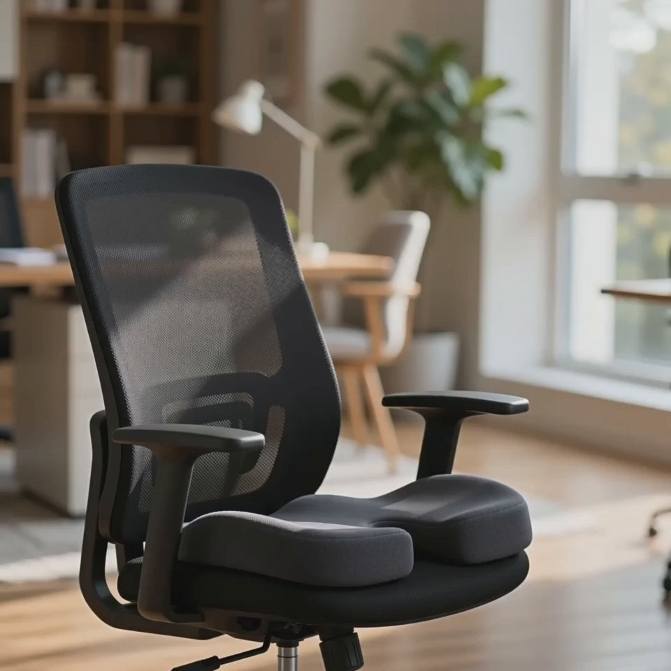 Load video: Memory Foam Seat Cushion Ergonomic U-Cut Chair Pad, Washable Cover Non-Slip Base, Office Car Desk Gaming Wheelchair and Long Sitting