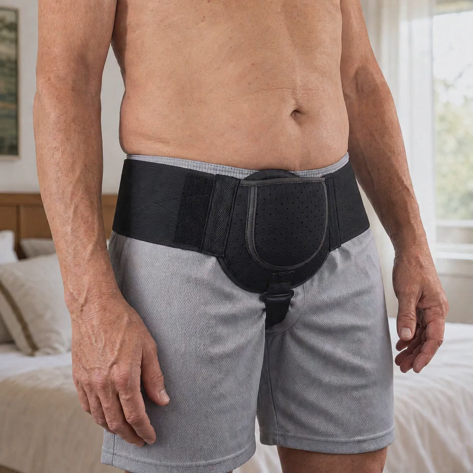 Load video: Adjustable Groin Support Belt with Removable Pad, Left or Right Side, Breathable Black, Sizes S and M for Men and Women Everyday Wear